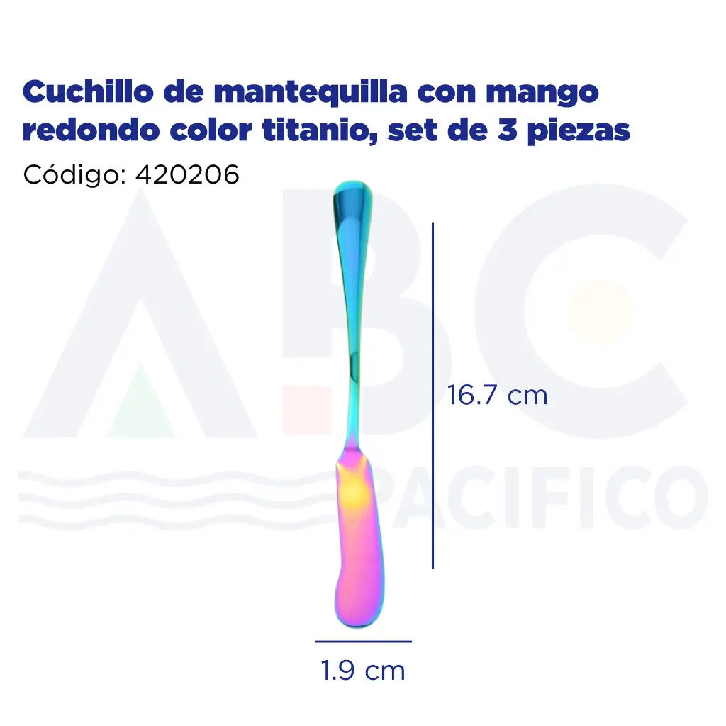 Cuchillo de mantequilla con mango redondo color titanio, set de 3 piezas