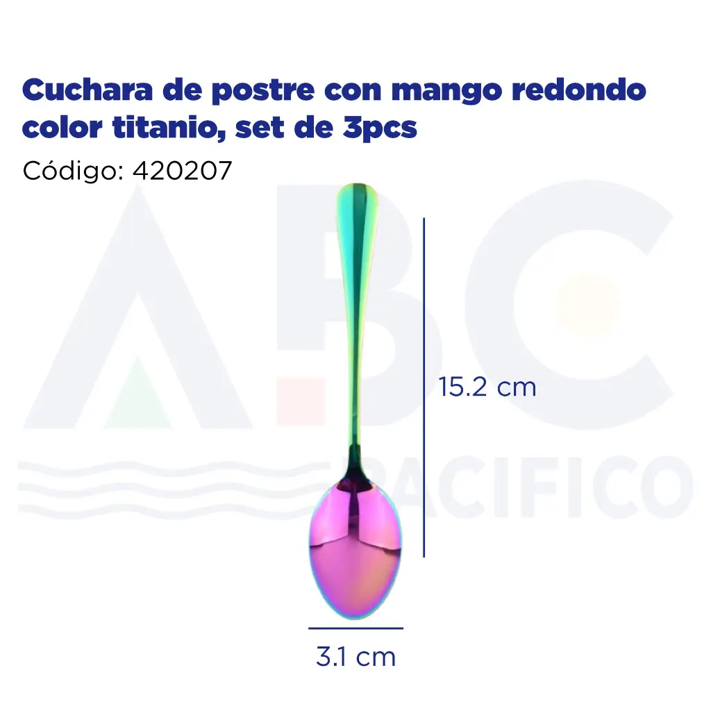 Cuchara de postre con mango redondo color titanio, set de 3pcs
