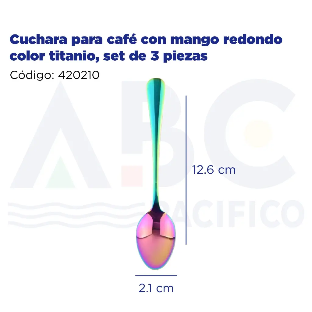 Cuchara para café con mango redondo color titanio, set de 3 piezas