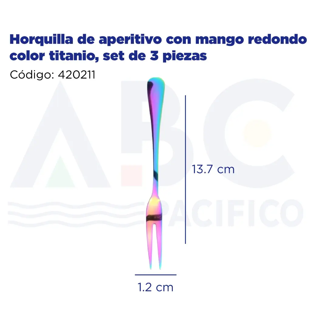Horquilla de aperitivo con mango redondo color titanio, set de 3 piezas