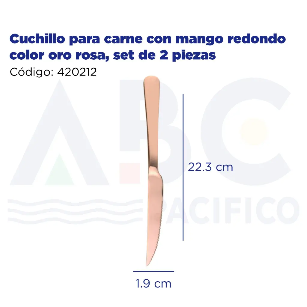 Cuchillo para carne con mango redondo color oro rosa, set de 2 piezas