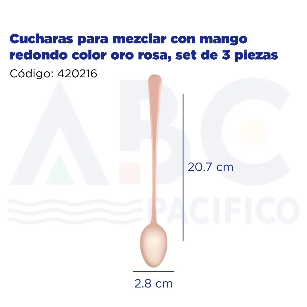 Cucharas para mezclar con mango redondo color oro rosa, set de 3 piezas
