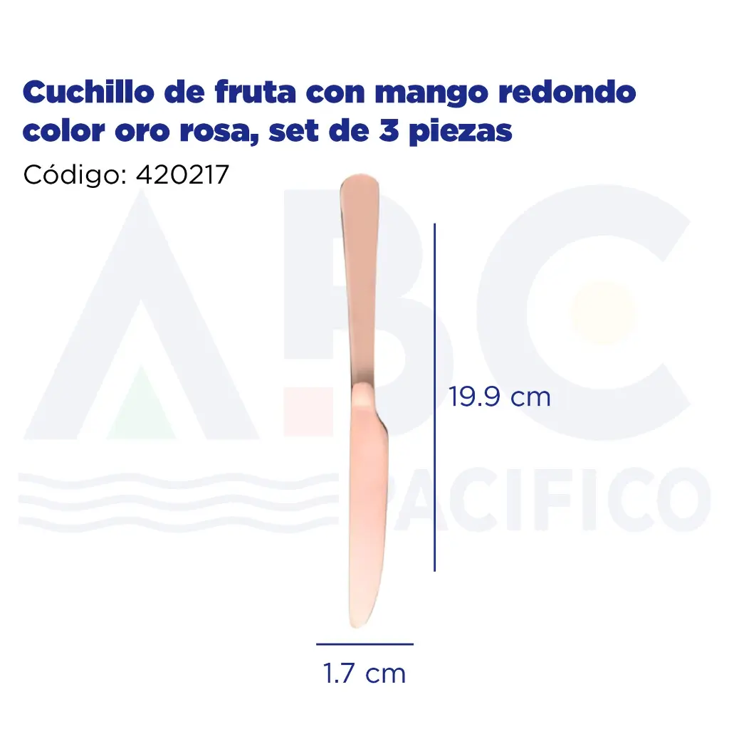 Cuchillo de fruta con mango redondo color oro rosa, set de 3 piezas