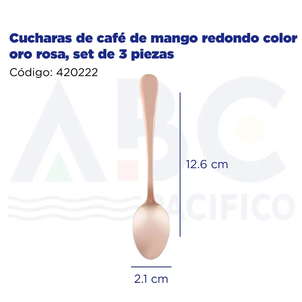 Cucharas de café de mango redondo color oro rosa, set de 3 piezas