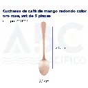 Cucharas de café de mango redondo color oro rosa, set de 3 piezas