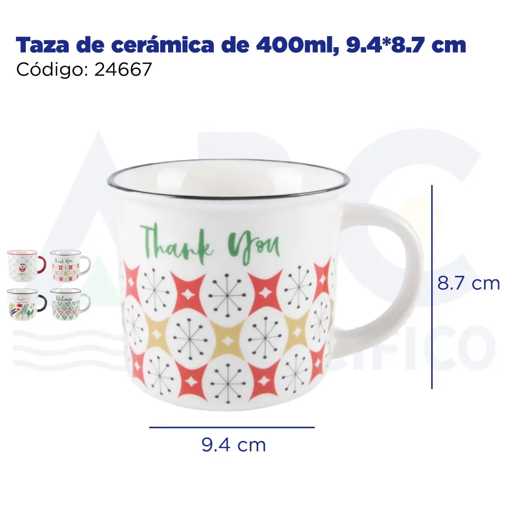 Taza de cerámica de 400ml, 9.4*8.7 cm