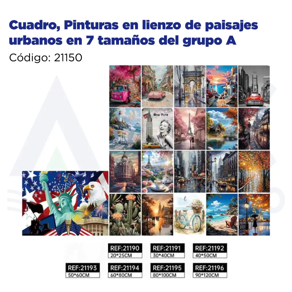 Cuadro, Pinturas en lienzo de paisajes urbanos en 7 tamaños del grupo A