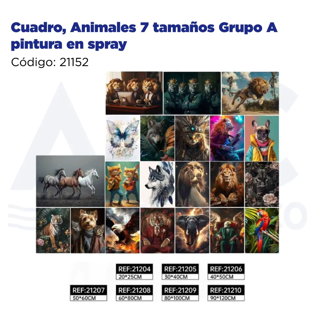 Cuadro, Animales 7 tamaños Grupo A pintura en spray