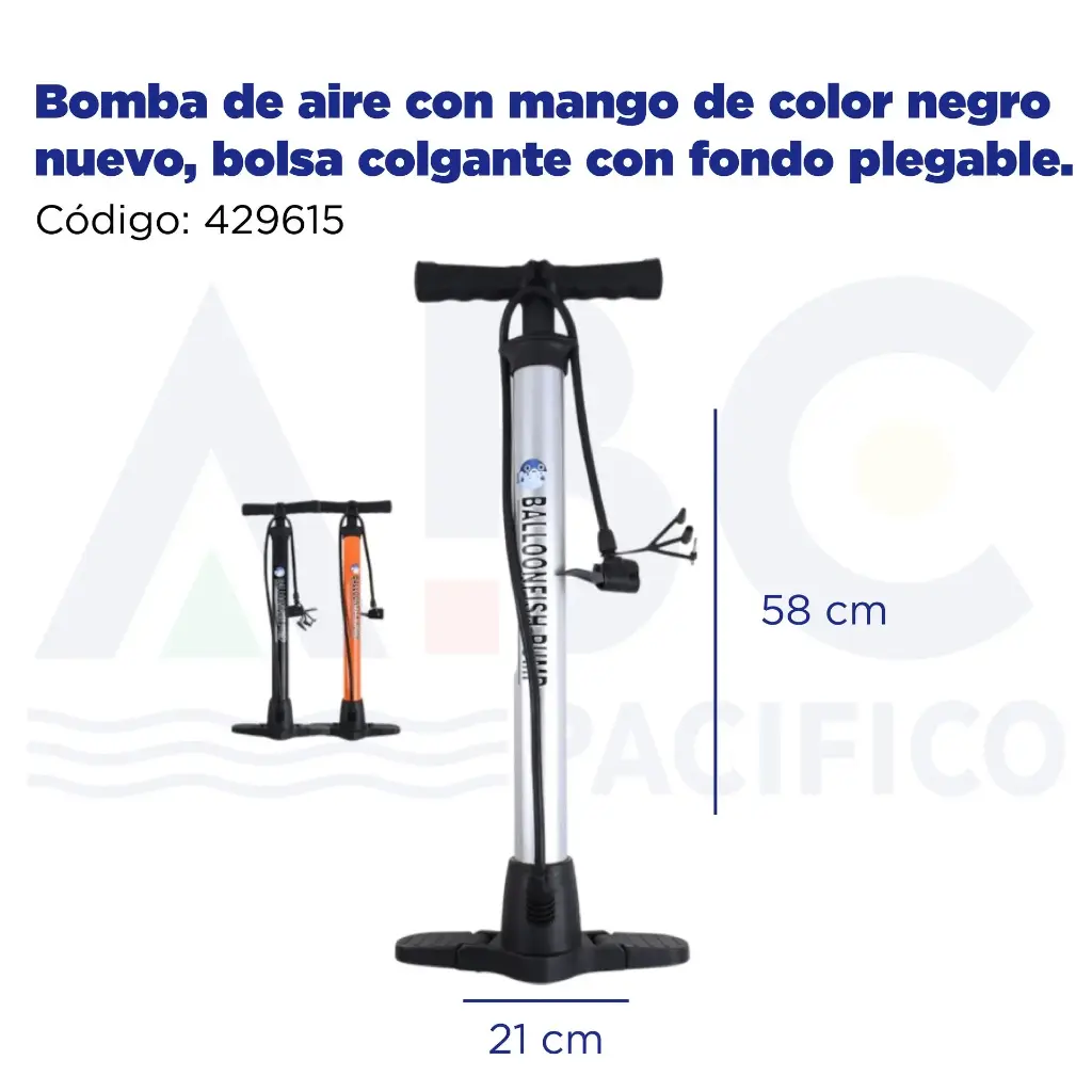 Bomba de aire con mango de color negro nuevo, bolsa colgante con fondo plegable., 