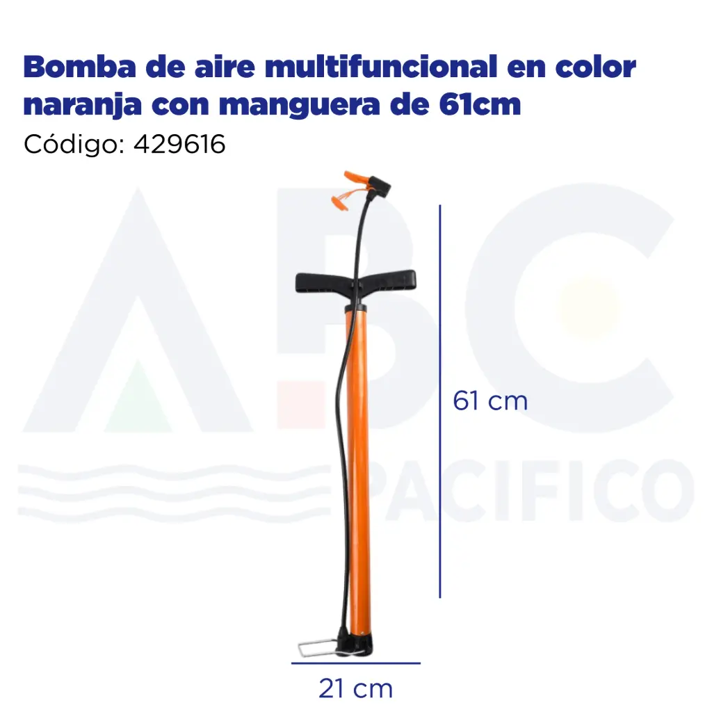 Bomba de aire multifuncional en color naranja con manguera de 61cm,