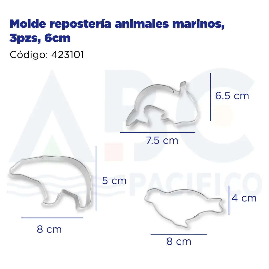 Molde repostería animales marinos, 3pzs, 6cm