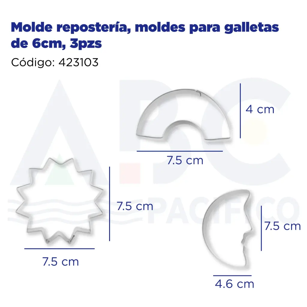 Molde repostería, moldes para galletas de 6cm, 3pzs