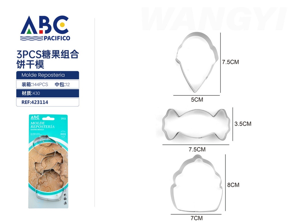 Molde repostería, moldes para galletas de 6cm, 3pzs, combinación de caramelos