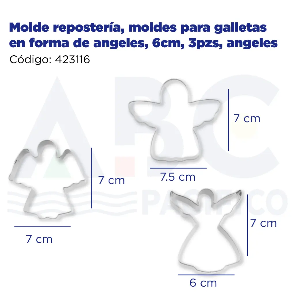 Molde repostería, moldes para galletas en forma de angeles, 6cm, 3pzs, angeles