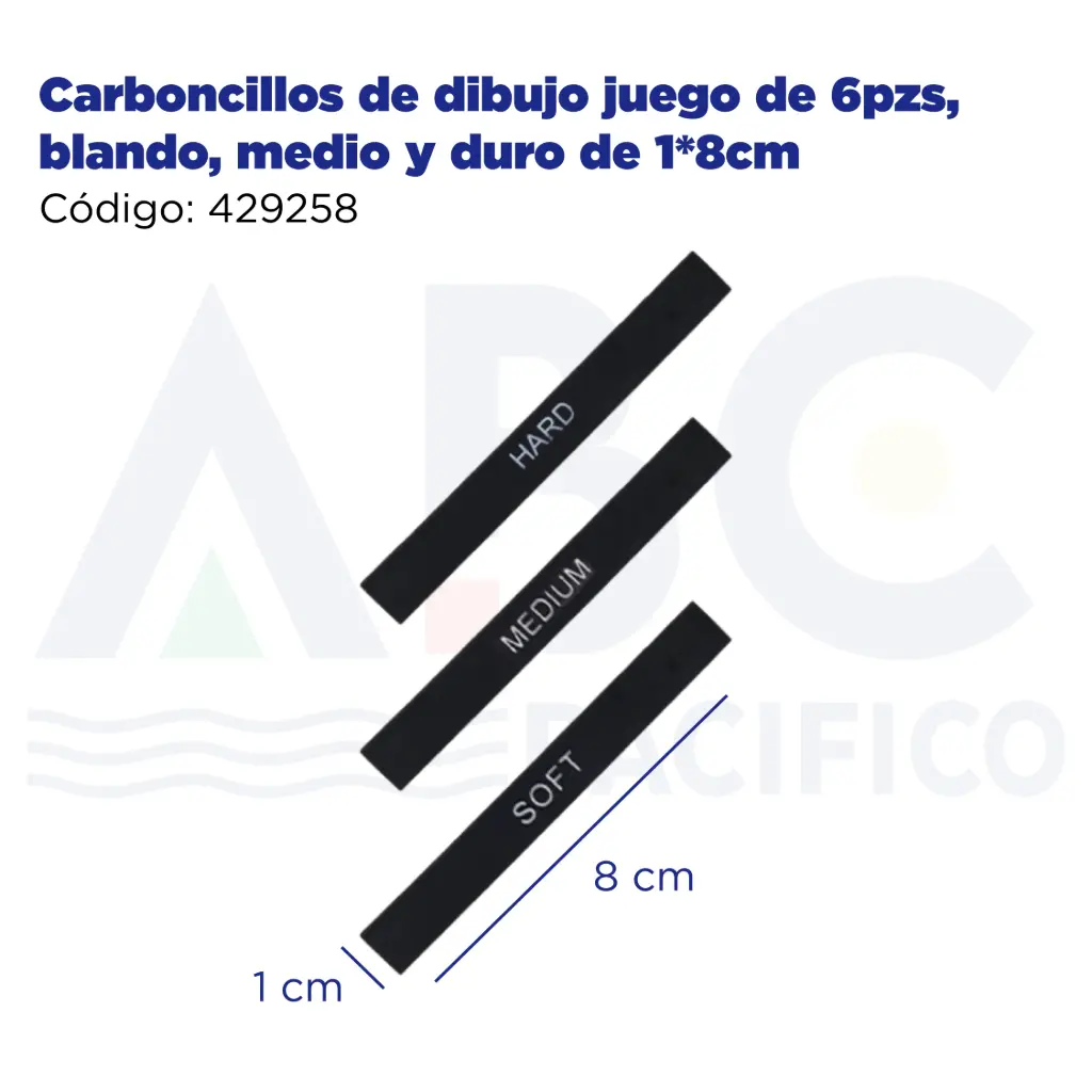 Carboncillos de dibujo juego de 6pzs, blando, medio y duro de 1*8cm