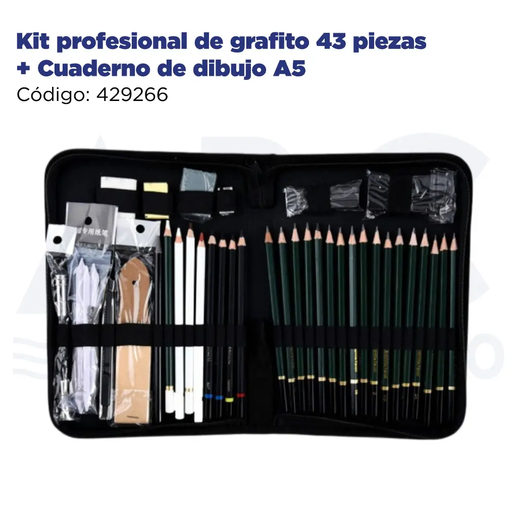 Kit profesional de grafito 43 piezas + Cuaderno de dibujo A5
