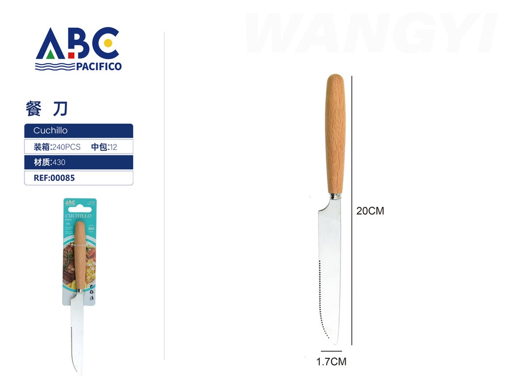 Cuchillo para carne de acero inoxidable con mango redondo de madera