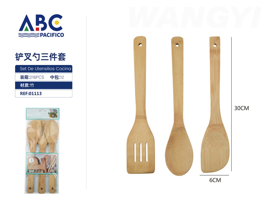 Juego de tres utensilios para cocina de madera de bambú 30*6 cm