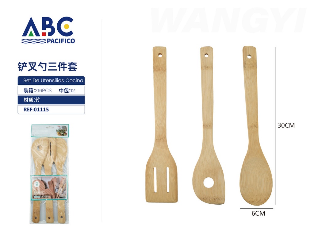 Juego de tres utensilios para cocina de madera de bambú 30*6 cm