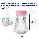 Frasco para especias circular de vidrio con tapa oradada de plástico destapable