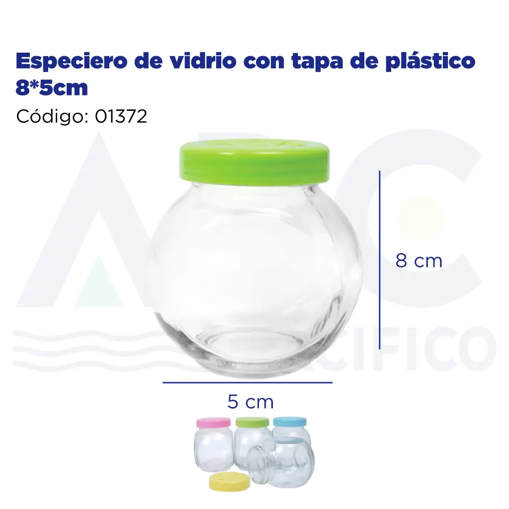 Especiero de vidrio con tapa de plástico 8*5cm