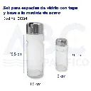 Set para especias de vidrio con tapa y base a la medida de acero