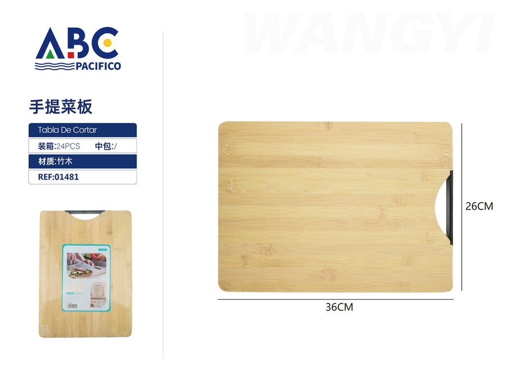 Tabla rectangular para cortar de madera de bambú con agarradera 26*36 cm