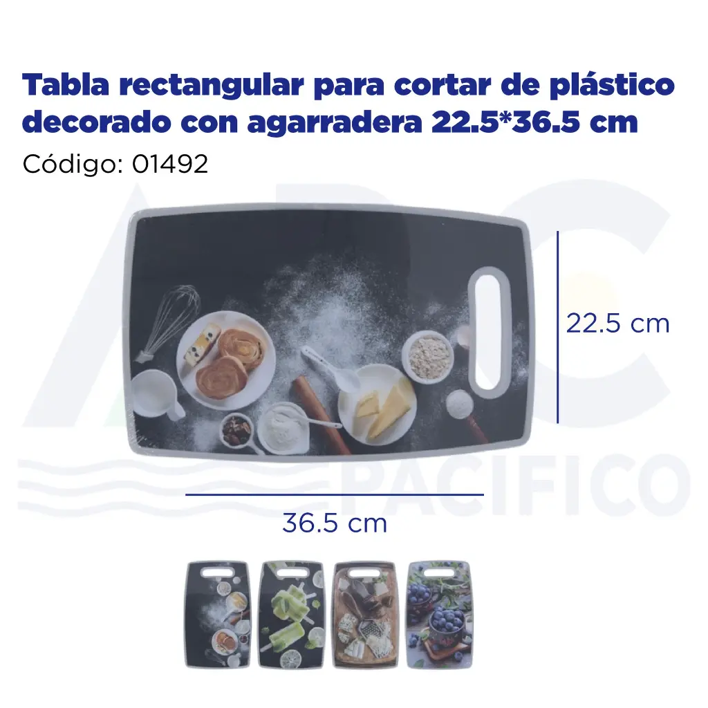 Tabla rectangular para cortar de plástico decorado con agarradera 22.5*36.5 cm