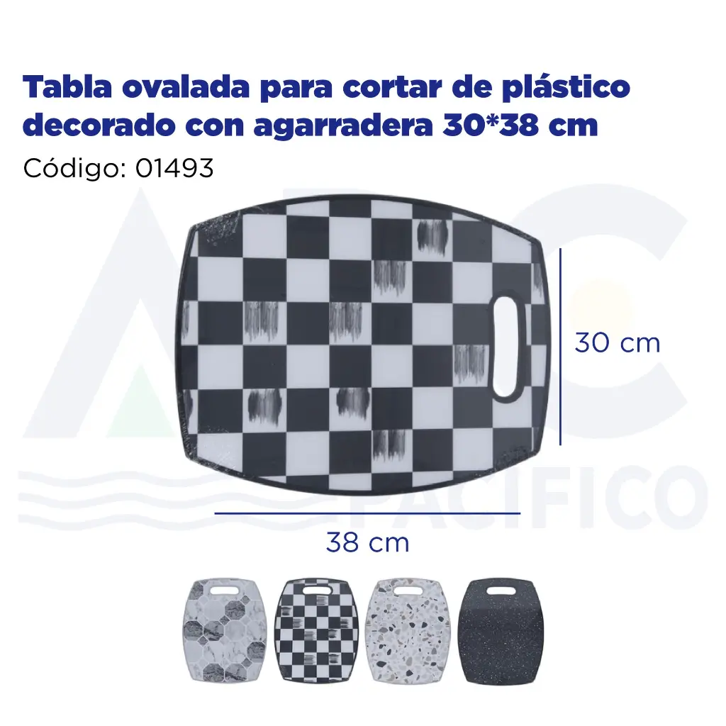 Tabla ovalada para cortar de plástico decorado con agarradera 30*38 cm