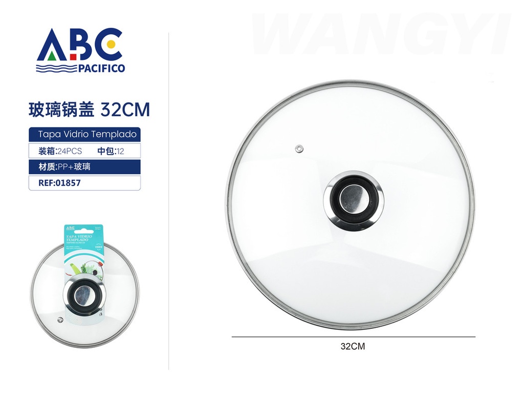 Tapa de vidrio para ollas con agarradera al centro 32 cm