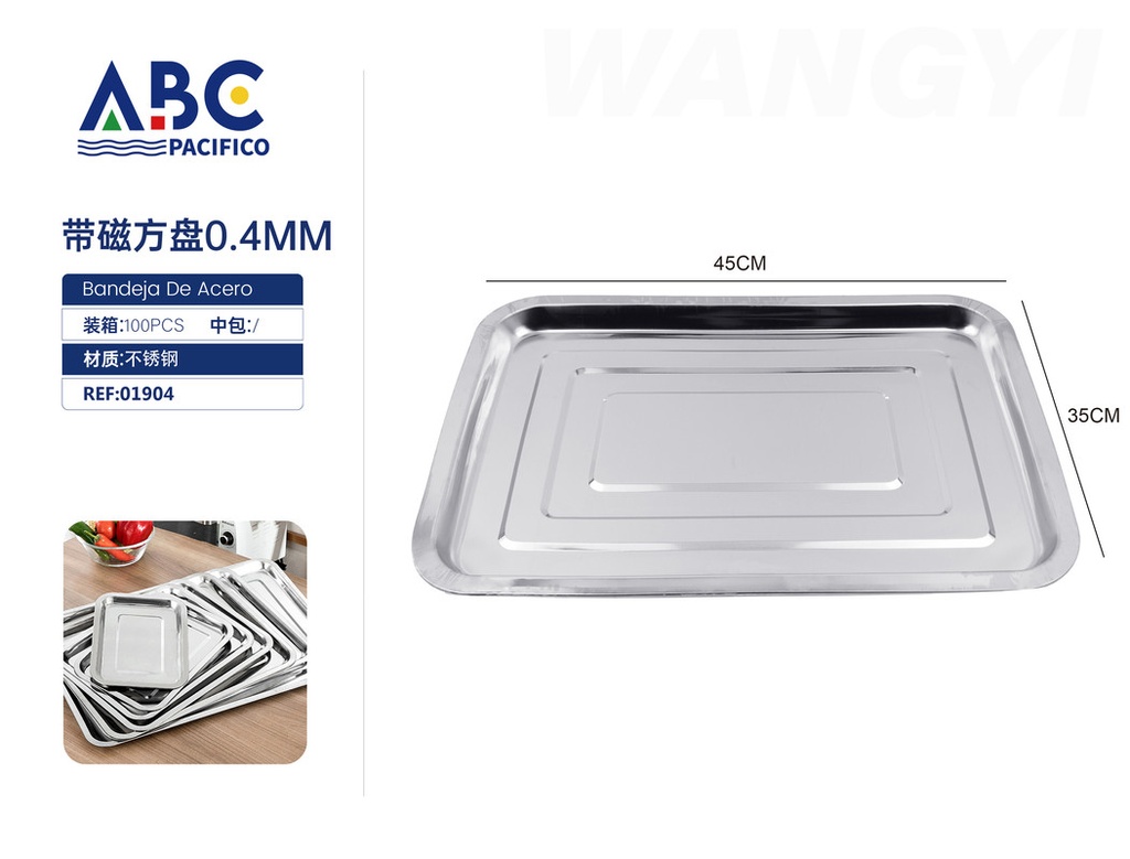 Charola rectangular de acero inoxidable 45*35*2 cm