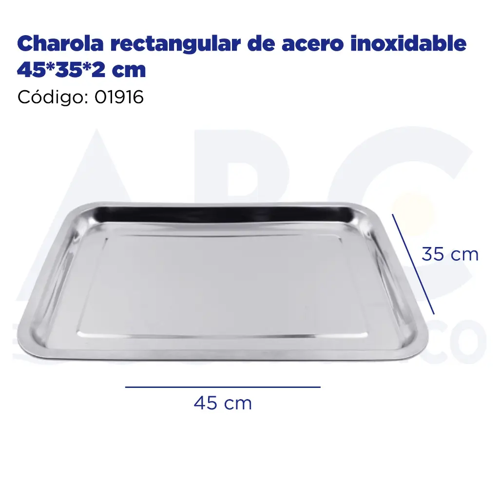 Charola rectangular de acero inoxidable 45*35*2 cm