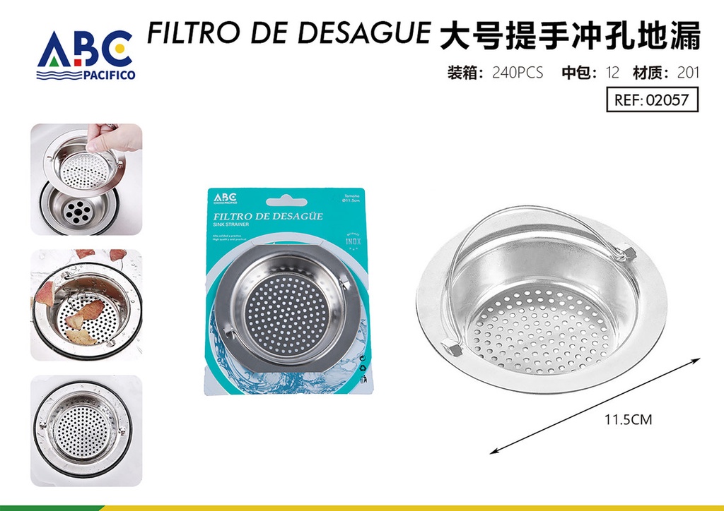 Colador circular para fregadero de cocina con agarradera de acero inoxidable