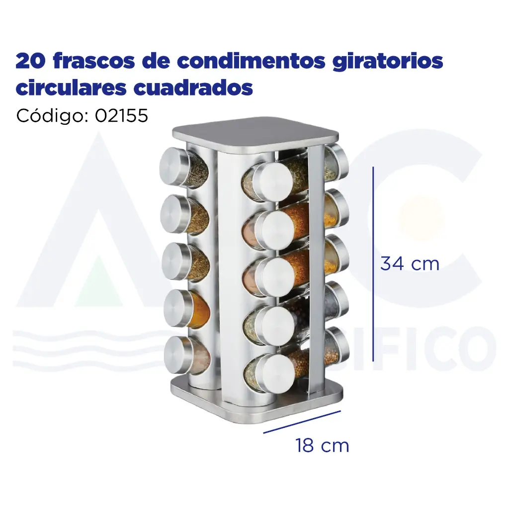 20 frascos de condimentos giratorios circulares cuadrados