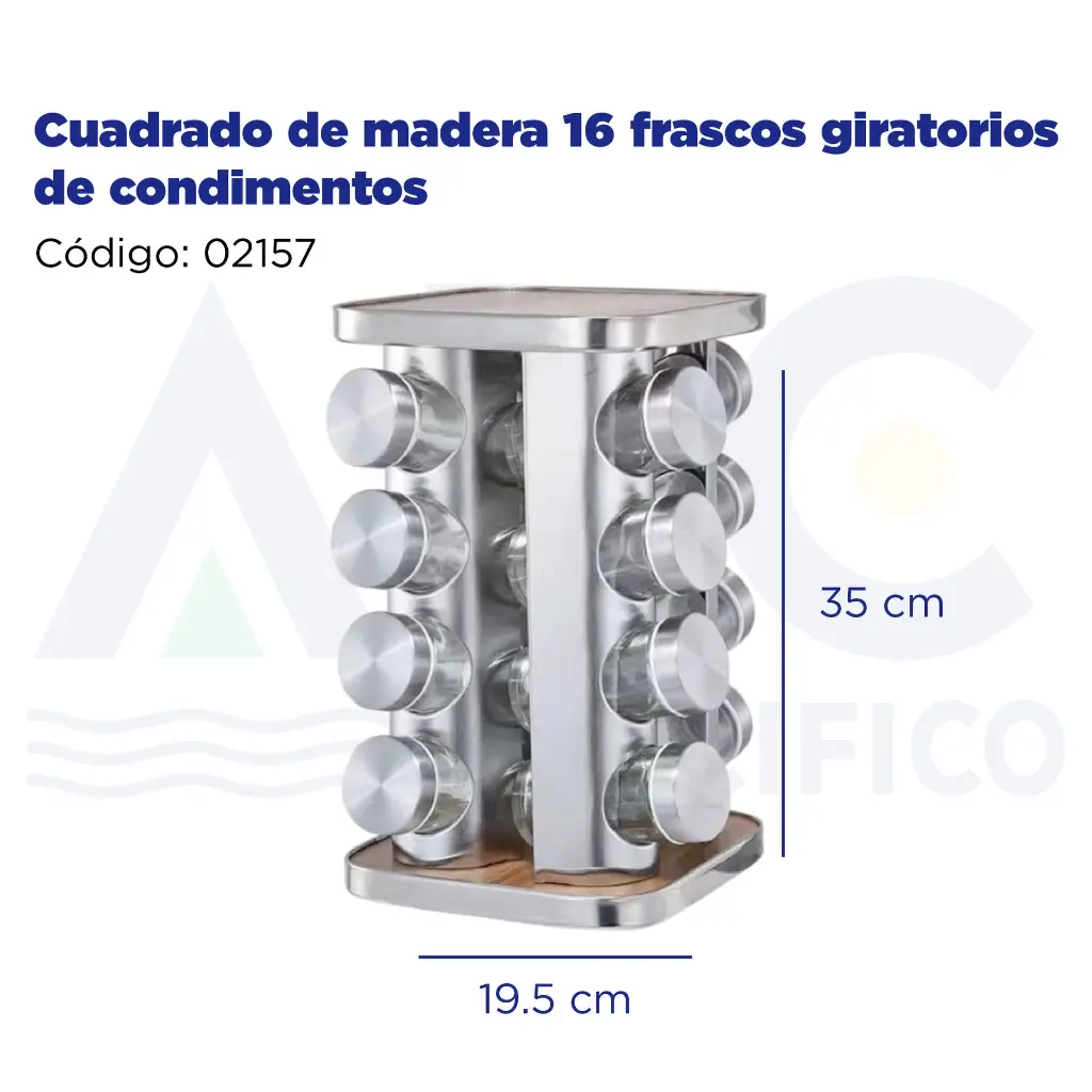 Cuadrado de madera 16 frascos giratorios de condimentos