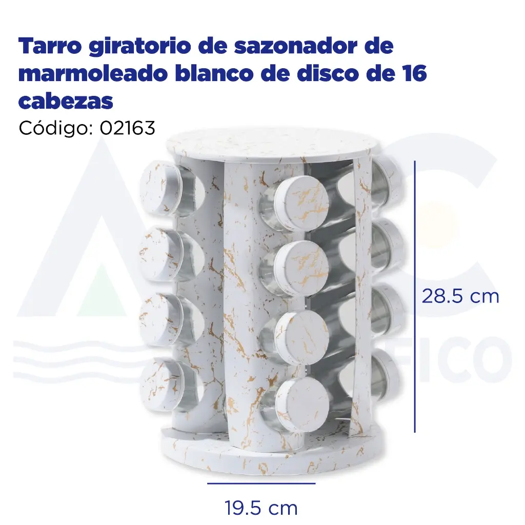Tarro giratorio de sazonador de marmoleado blanco de disco de 16 cabezas