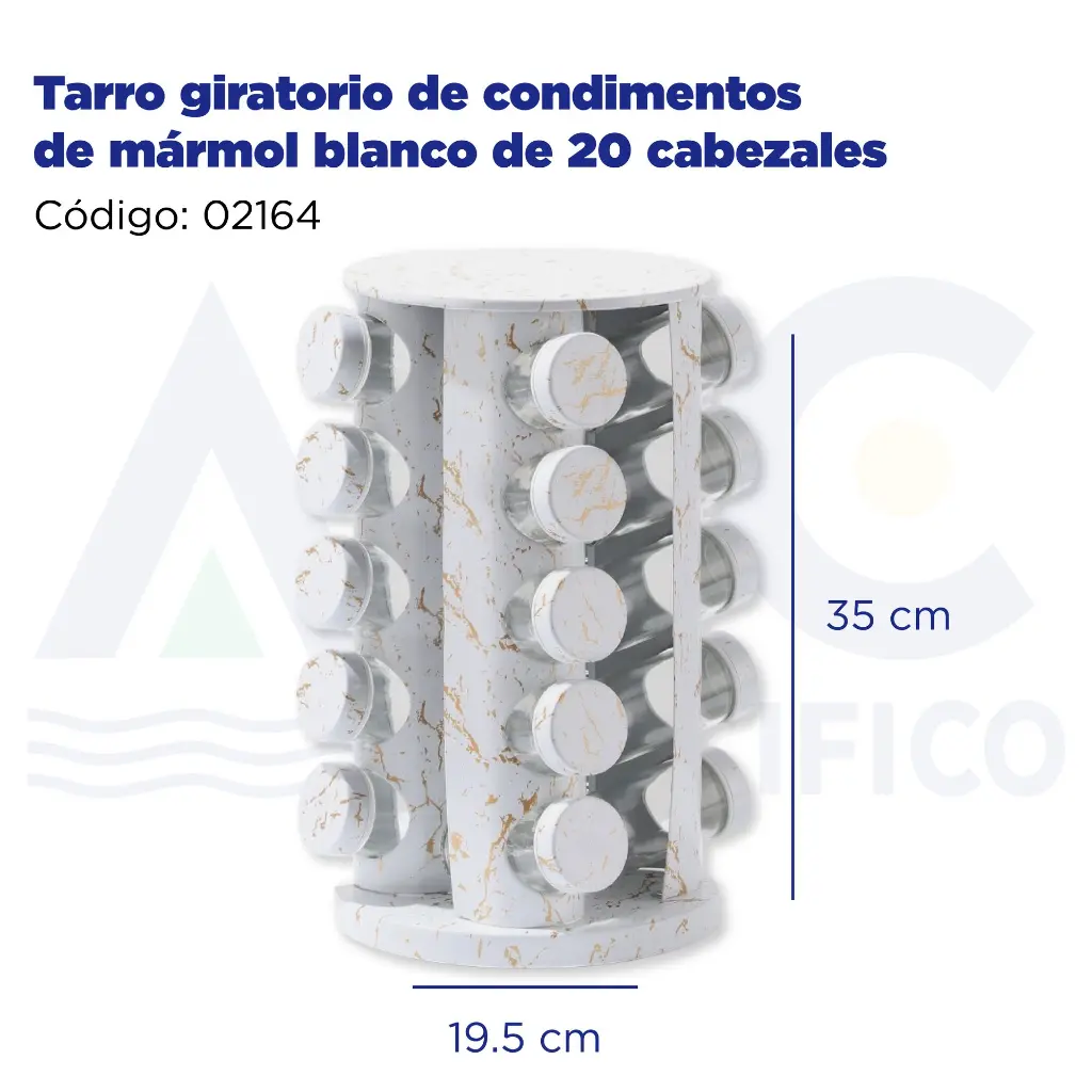 Tarro giratorio de condimentos de mármol blanco de 20 cabezales