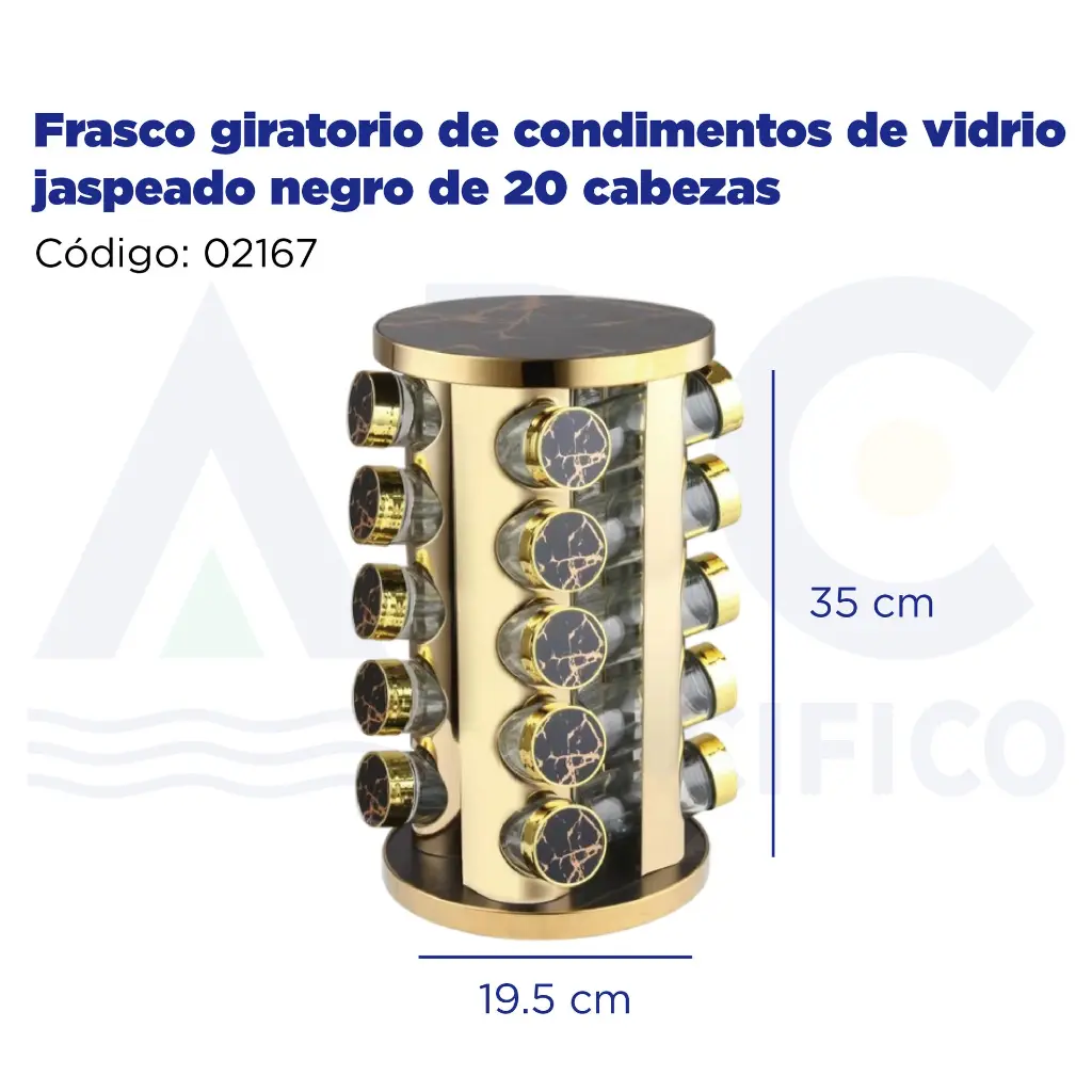 Frasco giratorio de condimentos de vidrio jaspeado negro de 20 cabezas