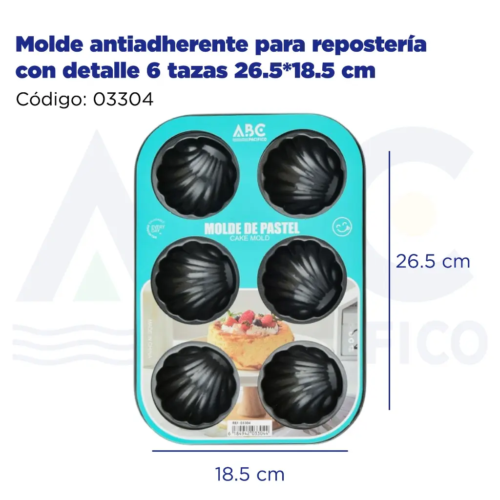 Molde antiadherente para repostería con detalle 6 tazas 26.5*18.5 cm