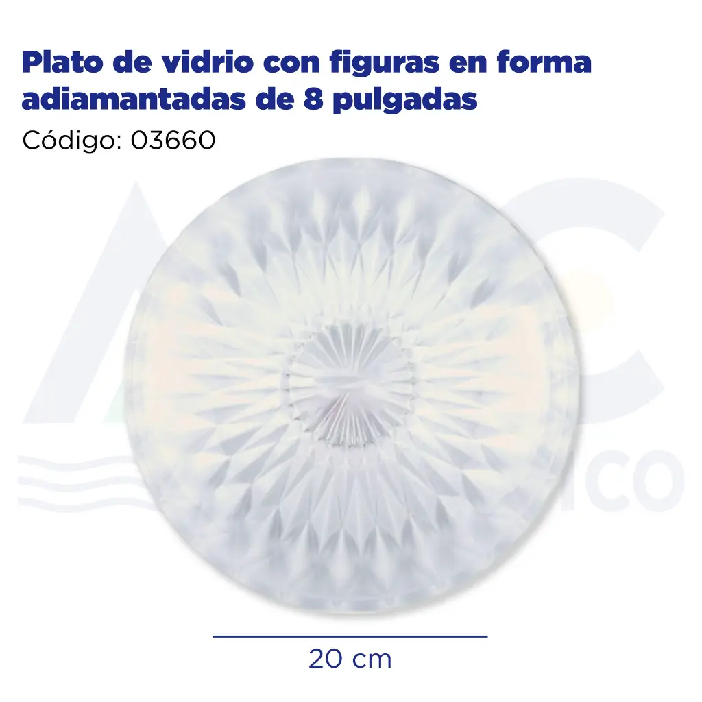 Plato de vidrio con figuras en forma adiamantadas de 8 pulgadas