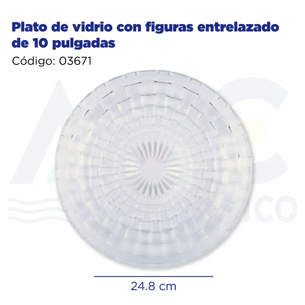 Plato de vidrio con figuras entrelazado de 10 pulgadas