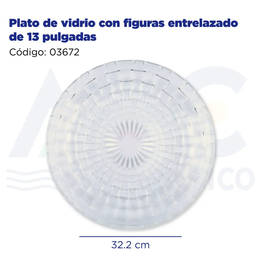Plato de vidrio con figuras entrelazado de 13 pulgadas