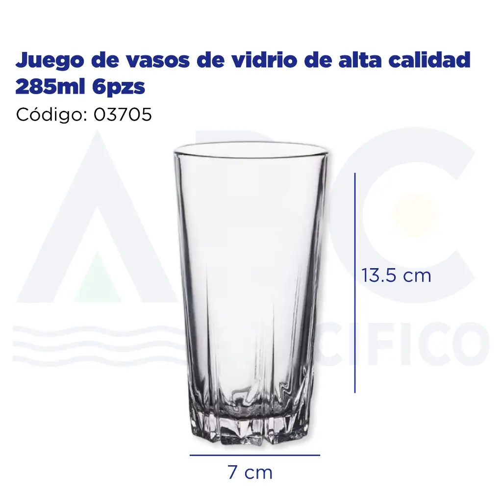 Juego de vasos de vidrio de alta calidad 285ml 6pzs