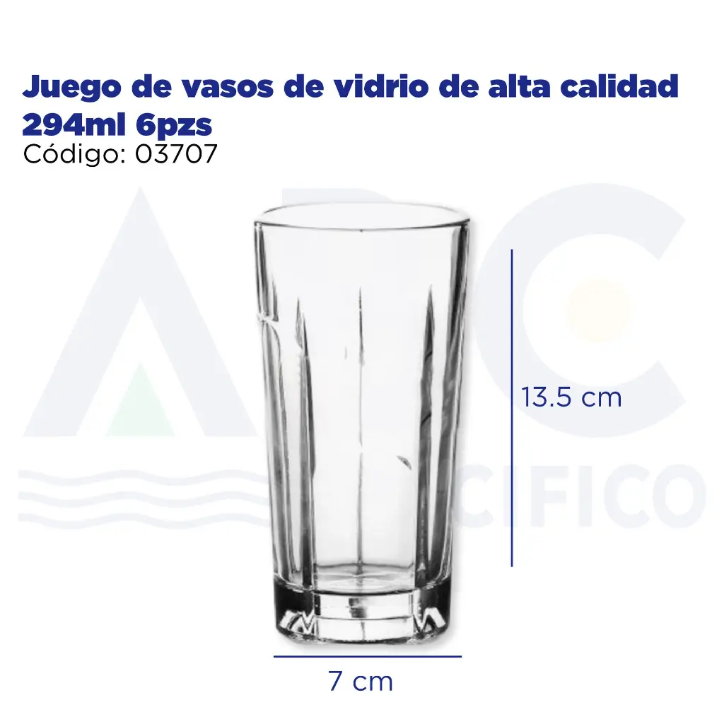Juego de vasos de vidrio de alta calidad 294ml 6pzs