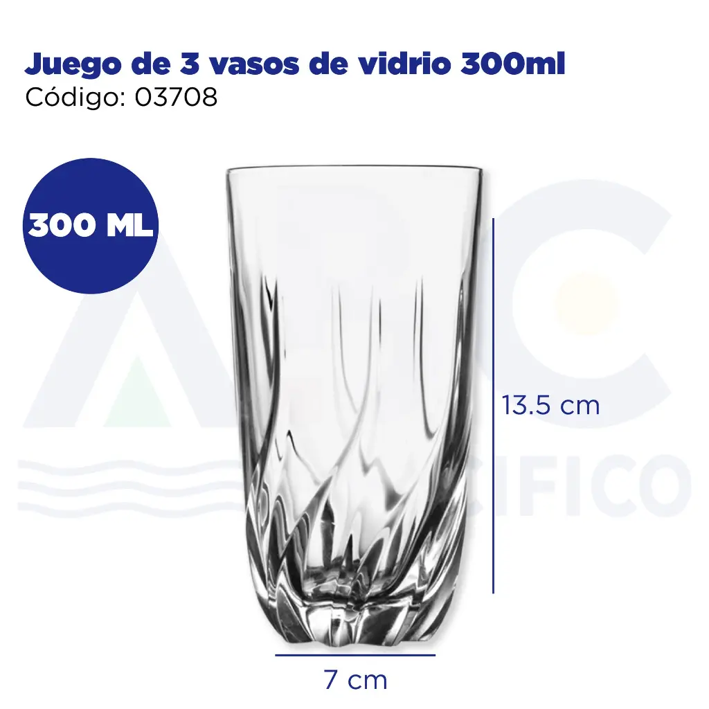 Juego de 3 vasos de vidrio 300ml