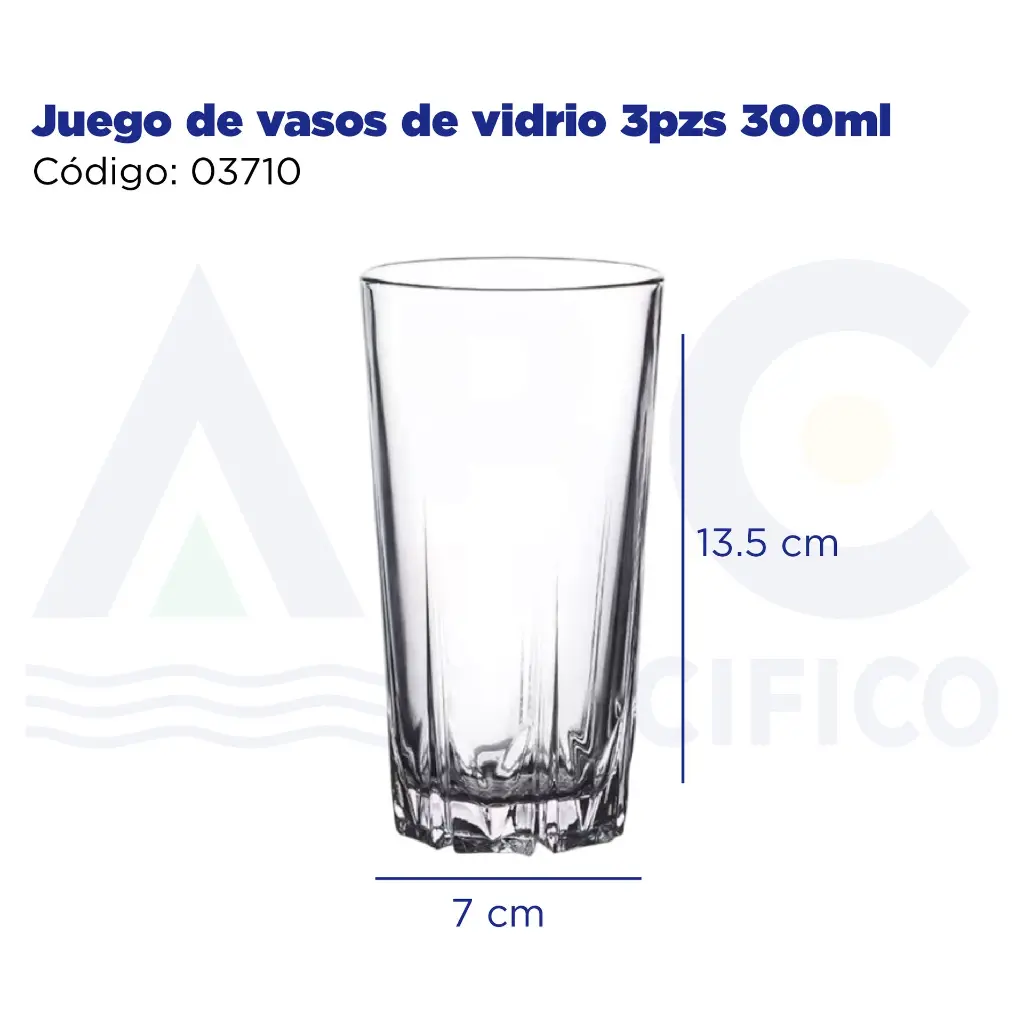 Juego de vasos de vidrio 3pzs 300ml