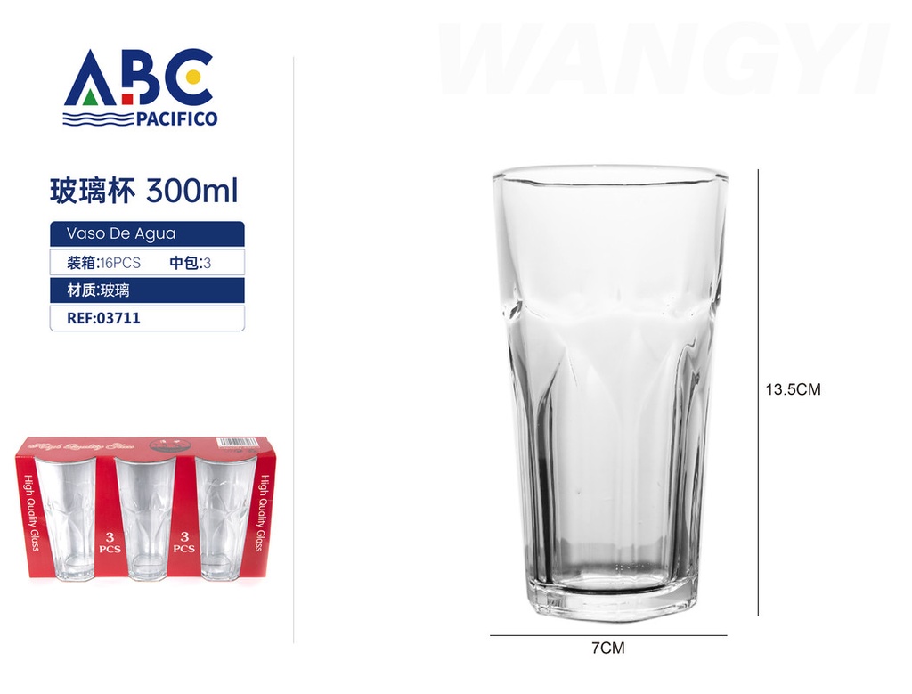 Juego de vasos de vidrio 3pzs 300ml