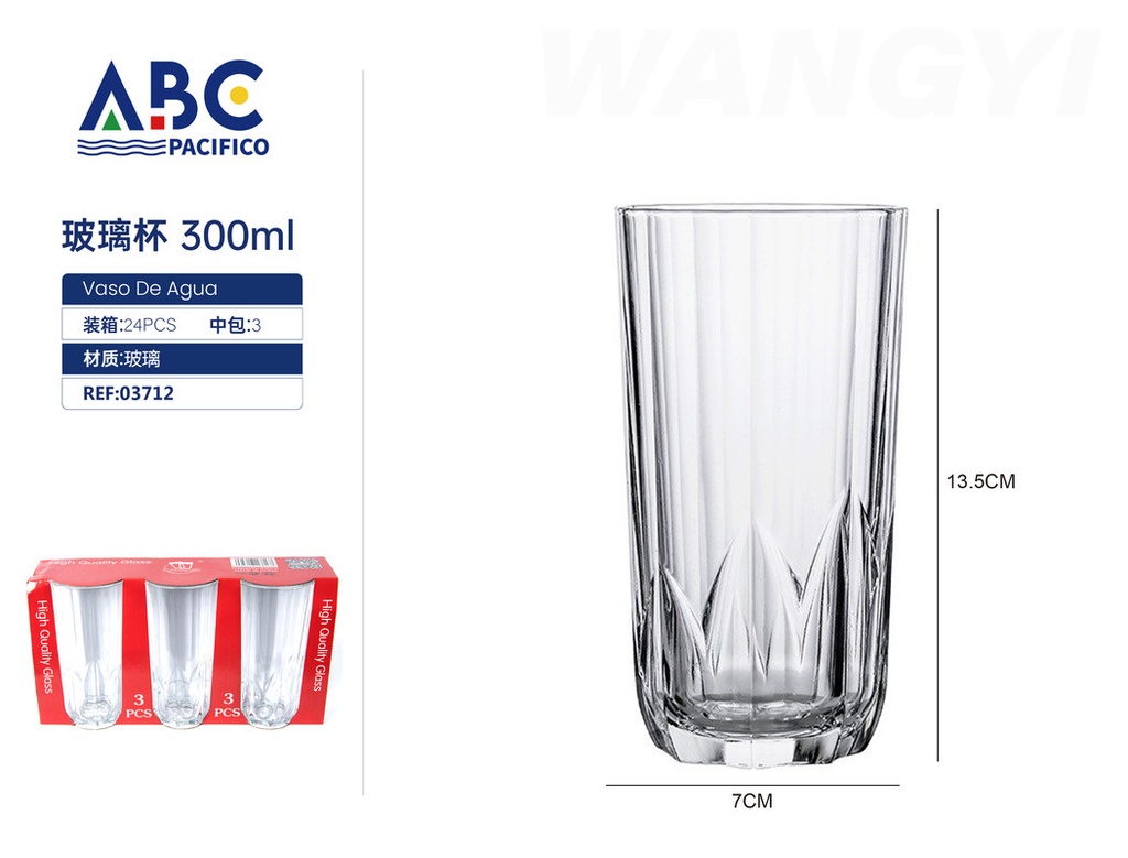 Juego de vasos de vidrio 3pzs 300ml