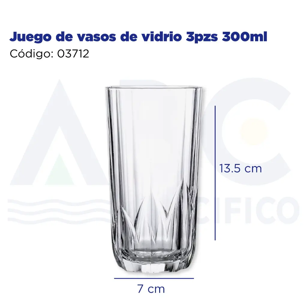 Juego de vasos de vidrio 3pzs 300ml