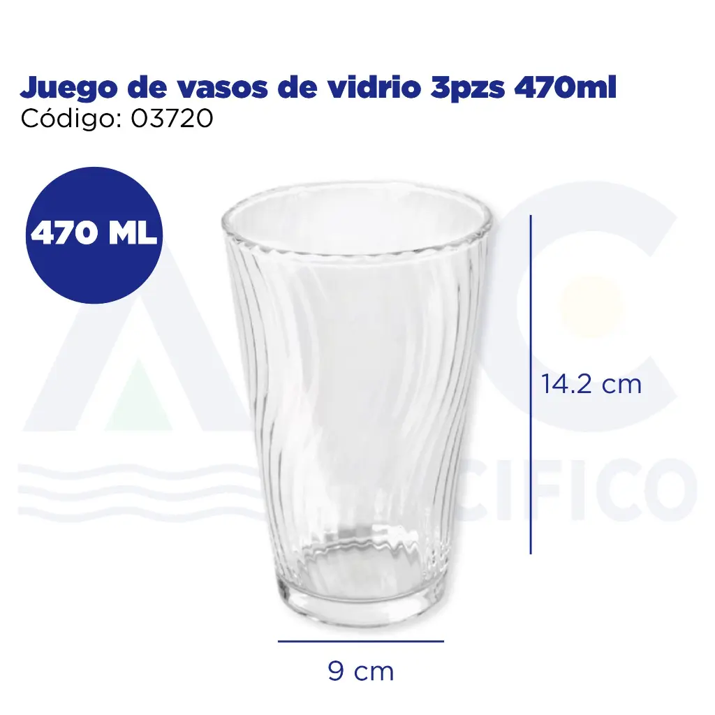Juego de vasos de vidrio 3pzs 470ml